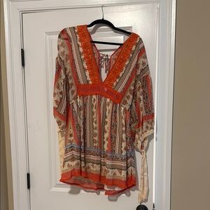 Agua Bendita Floral Women's Dress - Orange and Cream